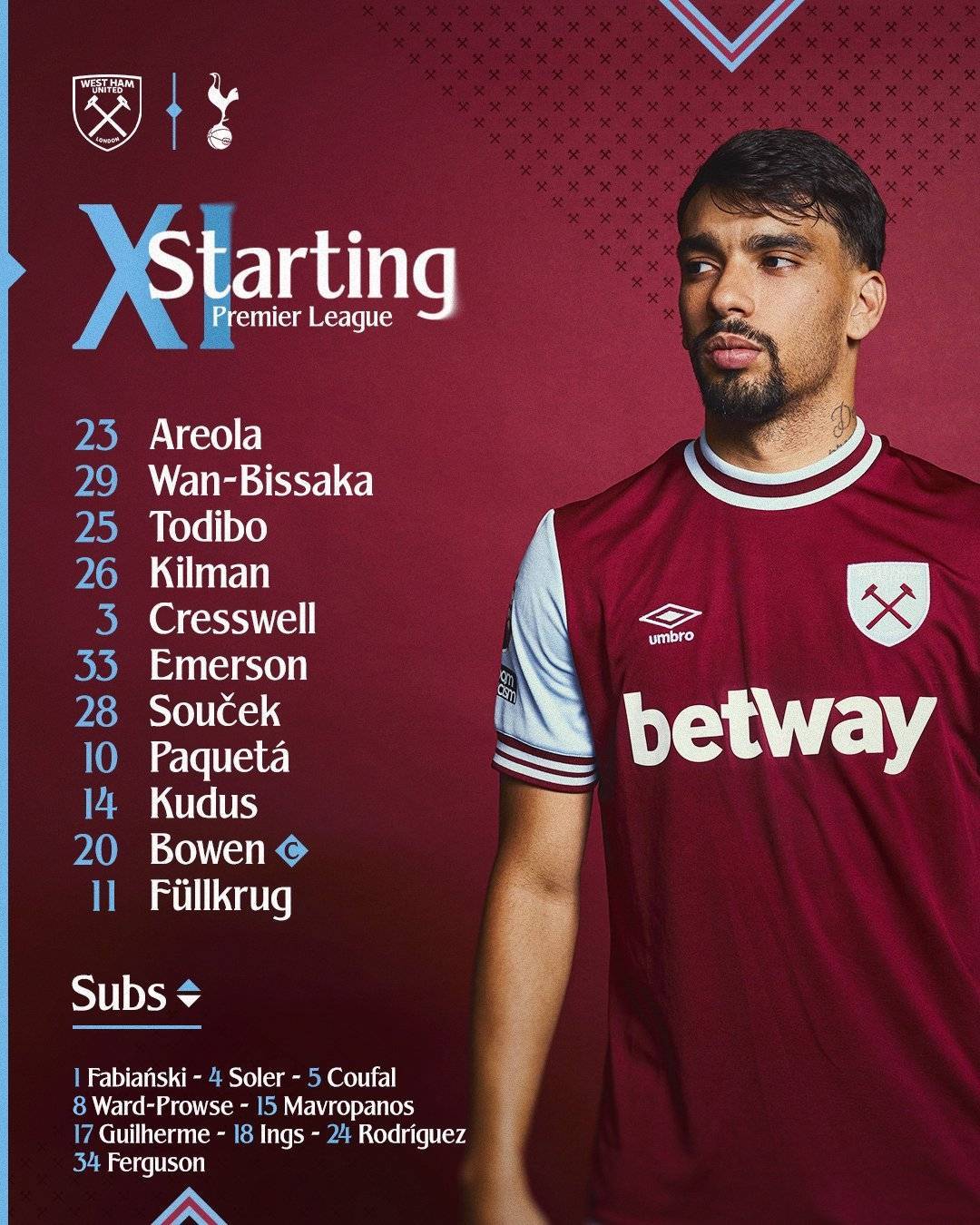 热刺客战西汉姆联首发公布